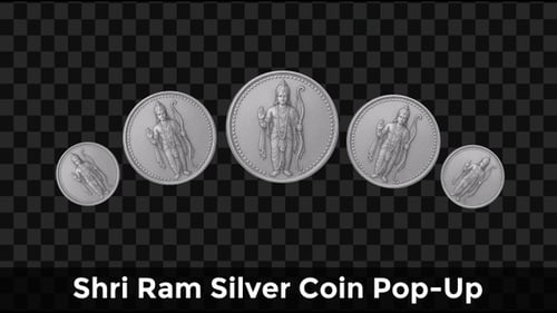 3D Animated Silver Coins with Hindu Deity Falling and Spinning Loop
