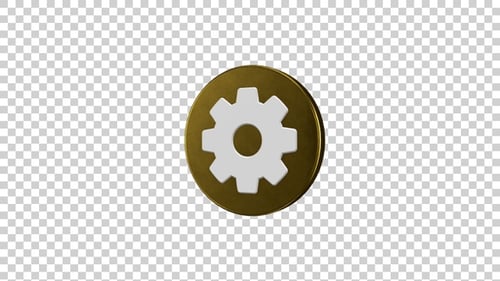 Gold and White 3D Gear Icon Spinning Animation