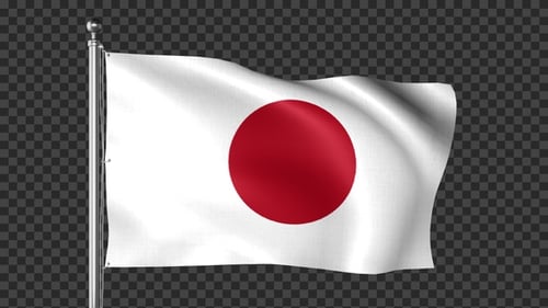 Animated Waving Japanese Flag on Flagpole with Alpha Channel