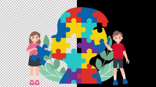 Children Playing Jigsaw Puzzle World Autism Awareness Day Alpha Looped