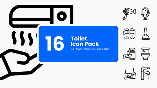Animated Bathroom Toilet Line Icons Pack