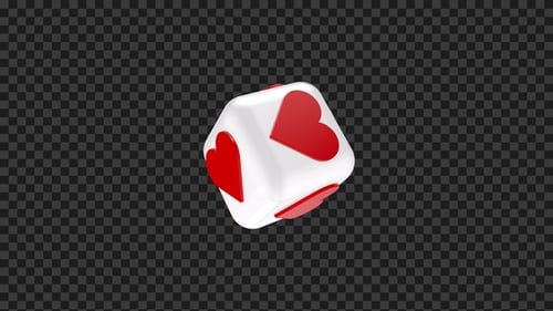 3D Glossy White Heart Dice Rotating Animation