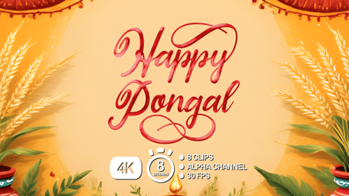 Decorative Calligraphy Text Reveal for Happy Pongal