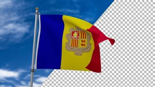 Realistic 3D Andorra Flag Waving Seamless Loop