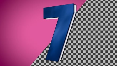 Rotating 3D Number Seven with Blue Glossy Finish