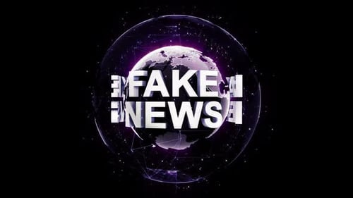 FAKE NEWS Text Animation Around the Earth, with Alpha Matte, Loop