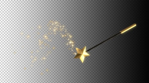 3 D Magic Wand Rotating With Sparkles Trail On Transparent Background