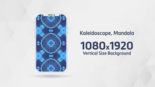 Kaleidoscopic Abstract Background, Pattern, Symmetry, Texture, Mosaic, Circle, Blue Vertical Looped