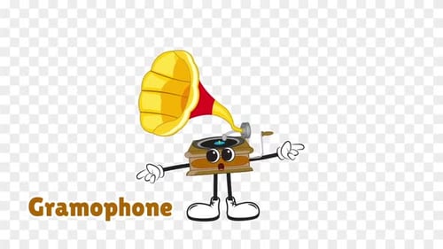 Animated Gramophone Character Waving and Pointing