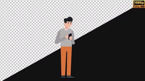 Boy Using Phone 2D | Alpha Channel