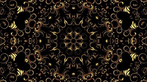Elegant Golden Ornate Kaleidoscope Swirls Loop Background