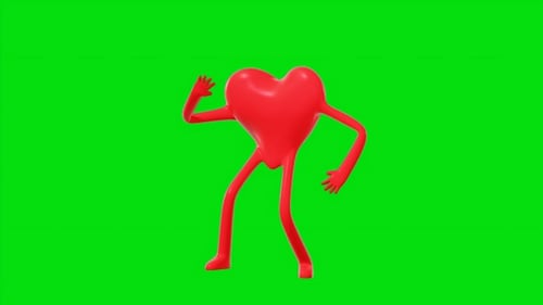 Dancing Red Heart 3D Character on Green Screen