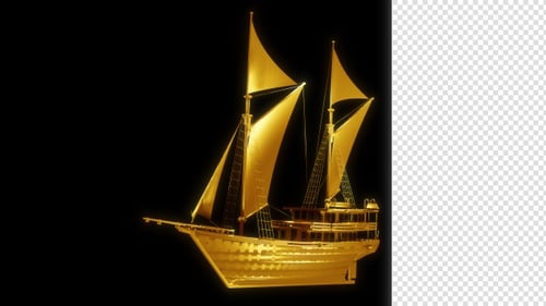 3D Gold Old Pinisi Pirate Ships Boat Sea Seamless Loop