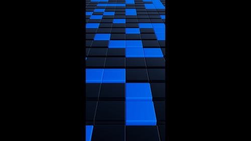 Vertical video black and blue blinking squares loop animation background
