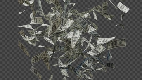 Billetes de 100 dólares cayendo con el canal Alpha