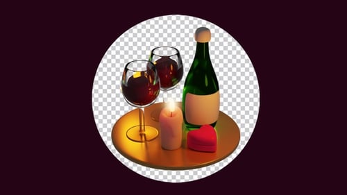 Rotating tray with a bottle of wine, glasses, candles and a valentine's day gift