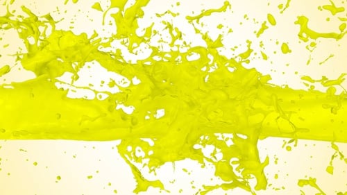 Vibrant Yellow Fluid Splashing Stream with Alpha Channel