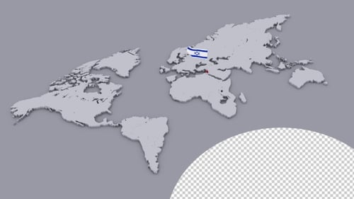 Israel Flag On Extruded World Map