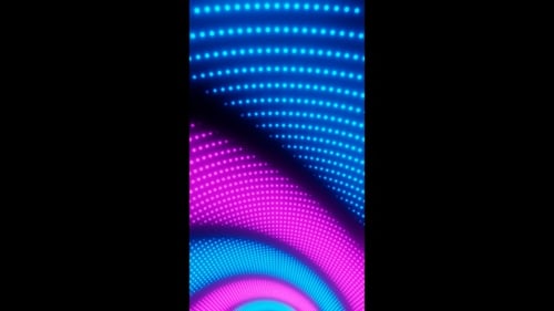 Vertikales Video: blaue und lila Neonpunkte, Wellen, Loop-Animation