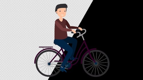 Flat Design 2D Animation of Man Riding Bicycle