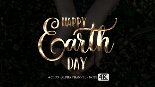 Elegant Happy Earth Day Metallic Text Reveal Animation