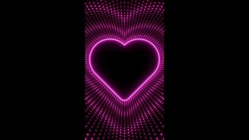 Vertical video pink neon heart frame with raditing dots loop animation