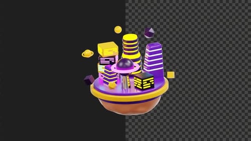 3D Virtual Island Animation Transparent Background