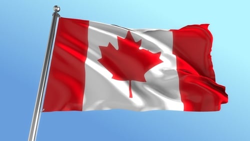 Realistic Canadian Flag Waving Against Blue Sky