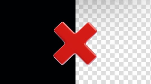 Animação 3D de Rejeição. Símbolo de erro de cruz 3D vermelha