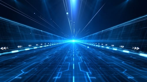 Futuristic Cyber Tunnel Animation with Glowing Circuit Paths