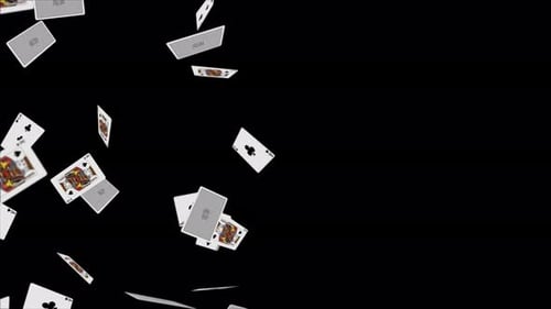 Falling playing cards seamless pattern isolated on black Loop background Animation