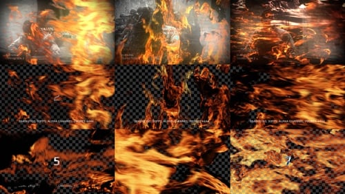 Seven Realistic Fire and Smoke Element Overlays with Alpha Channel