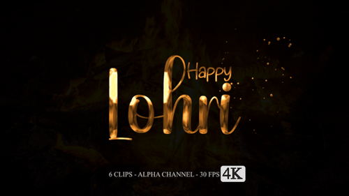 Happy Lohri Metallic Calligraphy Text Reveal with Particle Trails