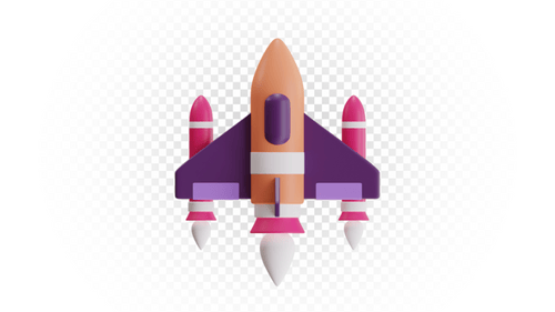 3D-Illustration einer farbenfrohen Weltraumrakete, die für das Konzept einer Unternehmensgründung startet