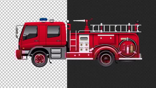 Animated Modern Fire Truck Vector Moving with Alpha Channel