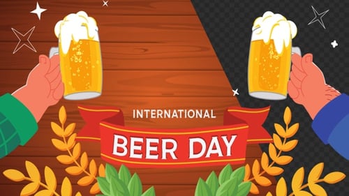 International Beer Day Celebration with Toasting Mugs Animation