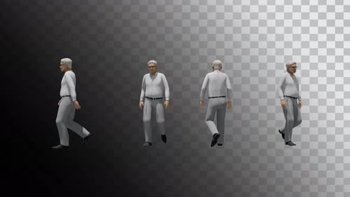 Old men teacher 3D walking and talking and working in university in high quality alpha