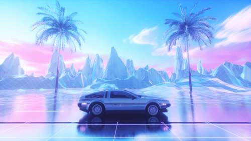 Colorful Synth Wave Background Of Riding Car And Landscape Loop