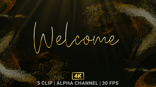 Golden Script Welcome Text Animation with Alpha Channel