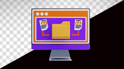 Animated 3D Data File Transfer on Computer Monitor
