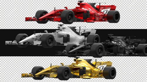 Pack Of 4 F1 Racing Car Rotating On Alpha Loop