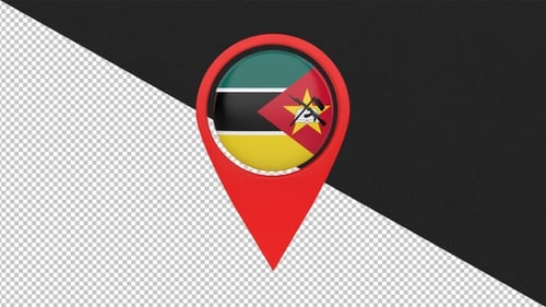 3D Rotating Mozambique Flag Map Pin Location Marker