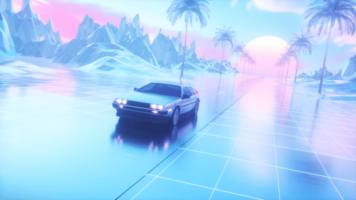 Riding Car And Landscape Colorful Synth Wave Style Looped Background Looped