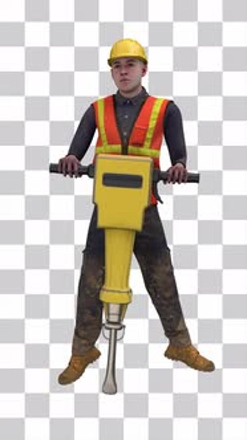 Hombre constructor con martillo neumático en bucle