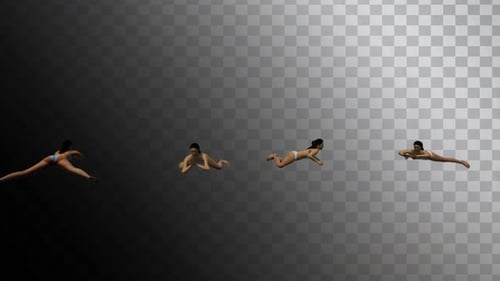 Several bikini women swimming by the beach 3D high quality alpha