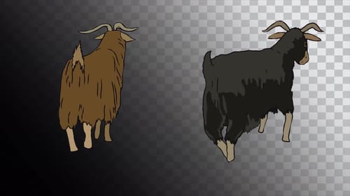 Two Animated Cartoon Goats Walking Cycle