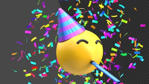 Animación 3D de un emoji con cara de fiesta | Alpha Channel