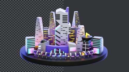 Futuristic 3D City Build Up Animation