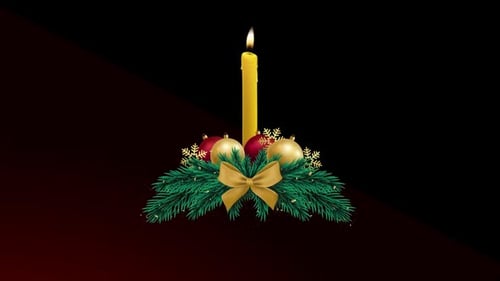 Animated Christmas Candle with Festive Decorations