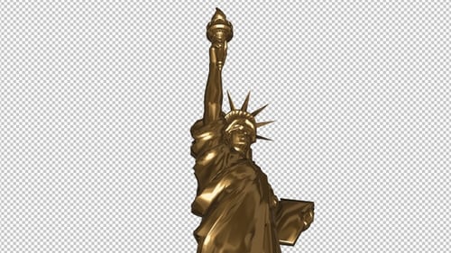 Golden Statue of Liberty - Spinning Loop - Low Angle MS to CU Zoom - Alpha channel